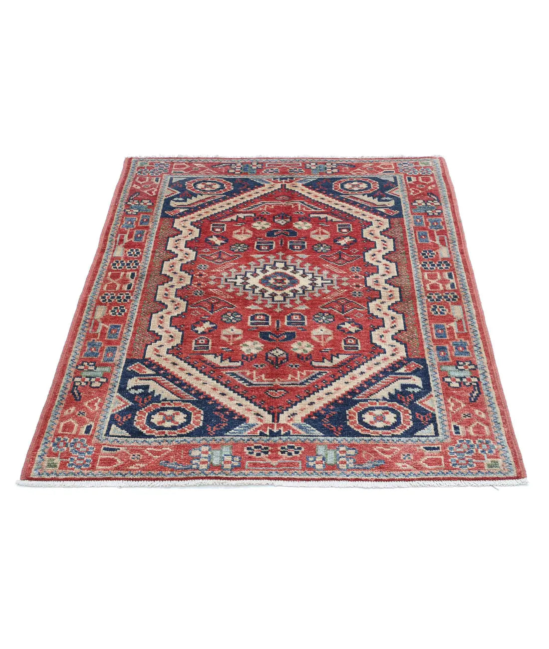 Hand Knotted Tribal Kazak Wool Rug - 3'4'' x 4'4''
