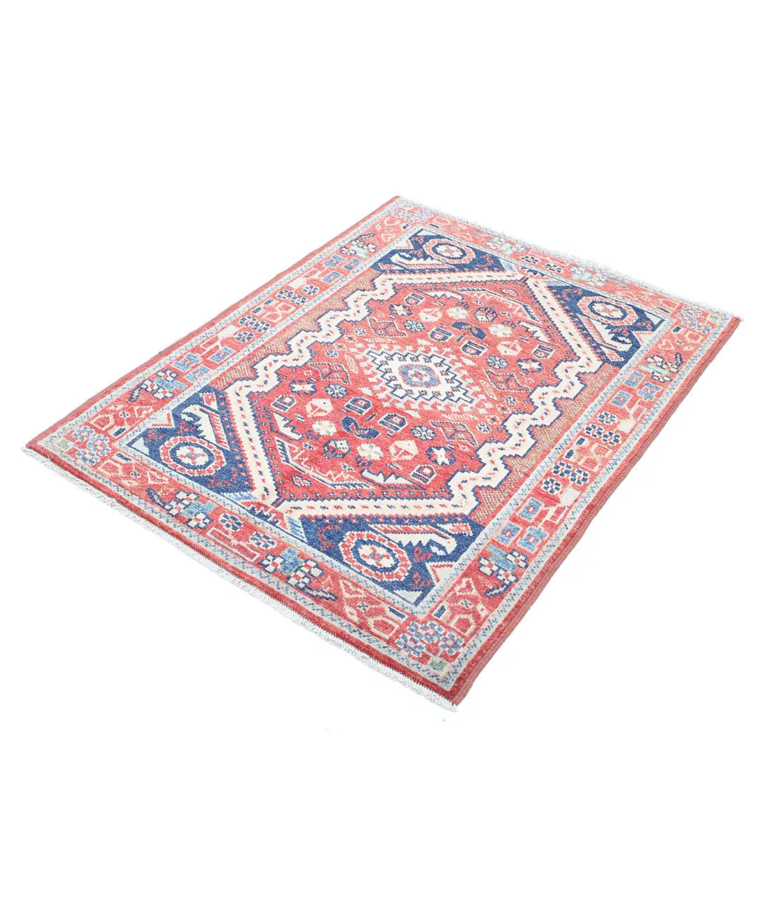 Hand Knotted Tribal Kazak Wool Rug - 3'4'' x 4'4''