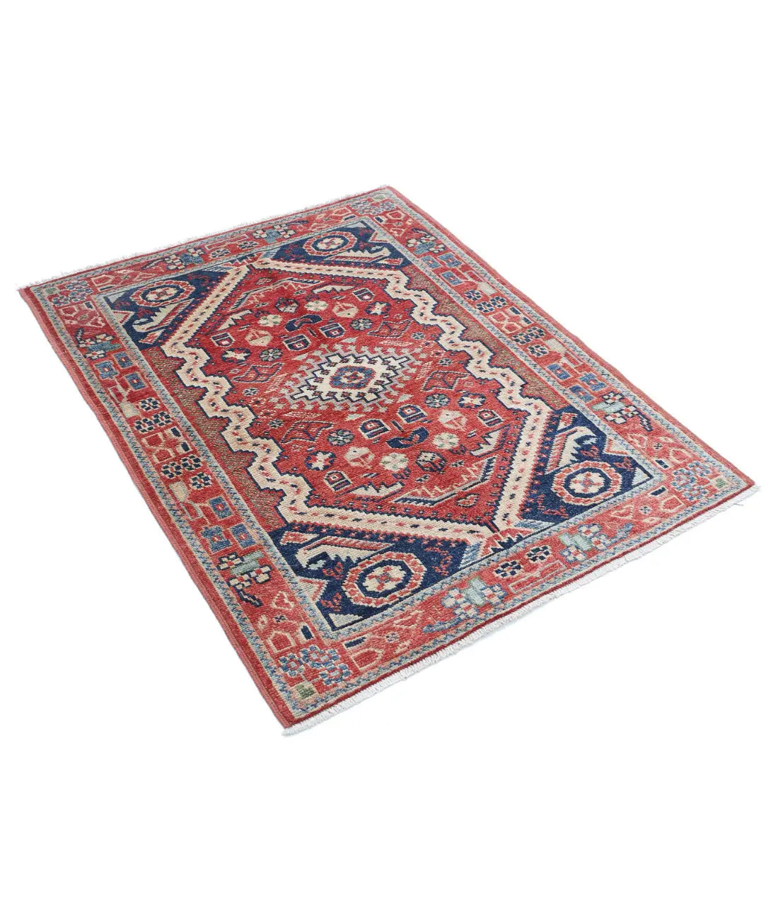 Hand Knotted Tribal Kazak Wool Rug - 3'4'' x 4'4''