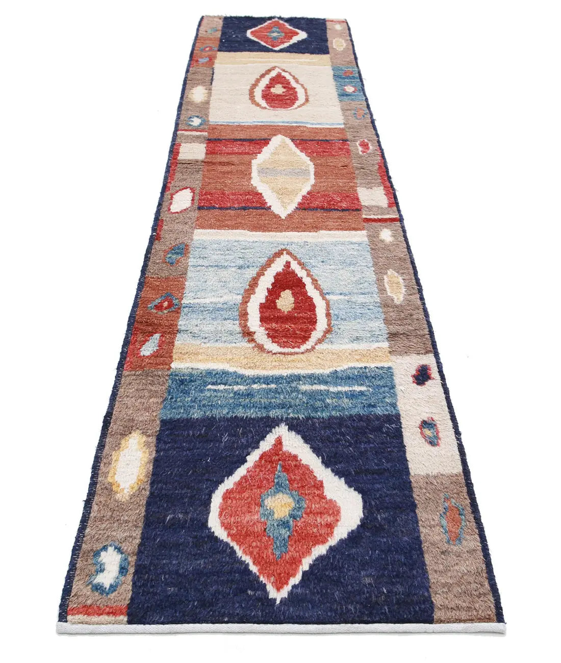Alfombra de lana marroquí tribal anudada a mano - 2'9'' x 13'10''