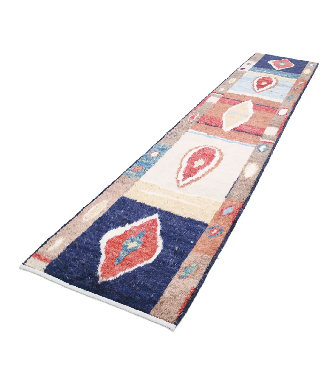 Alfombra de lana marroquí tribal anudada a mano - 2'9'' x 13'10''