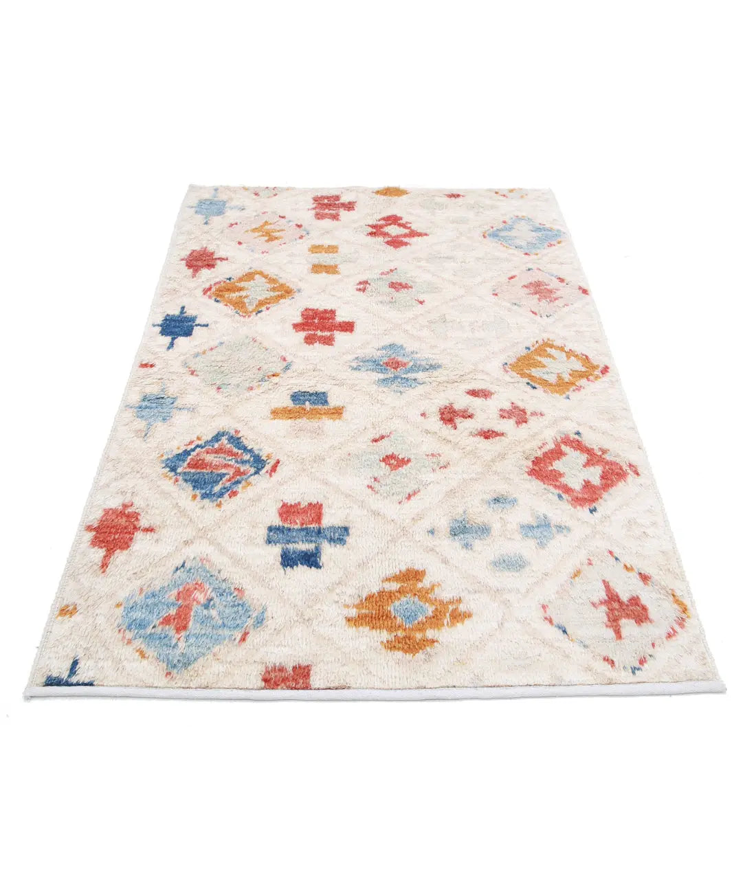 Hand Knotted Tribal Moroccan Wool Rug - 3'11'' x 6'1''