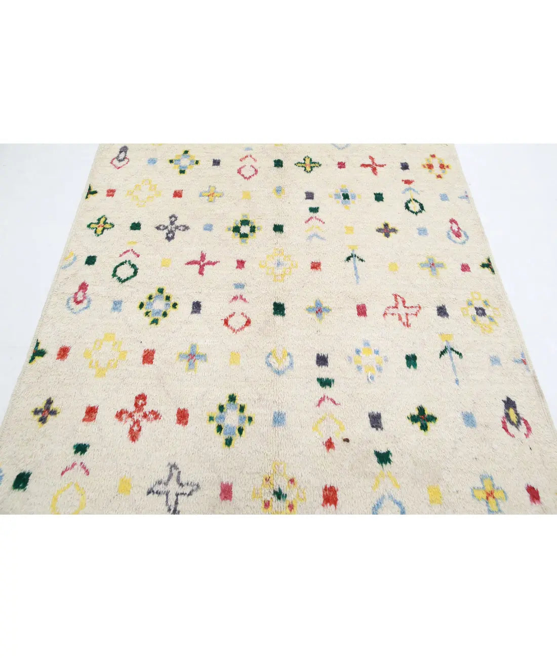 Alfombra de lana marroquí tribal anudada a mano - 4'11'' x 7'8''