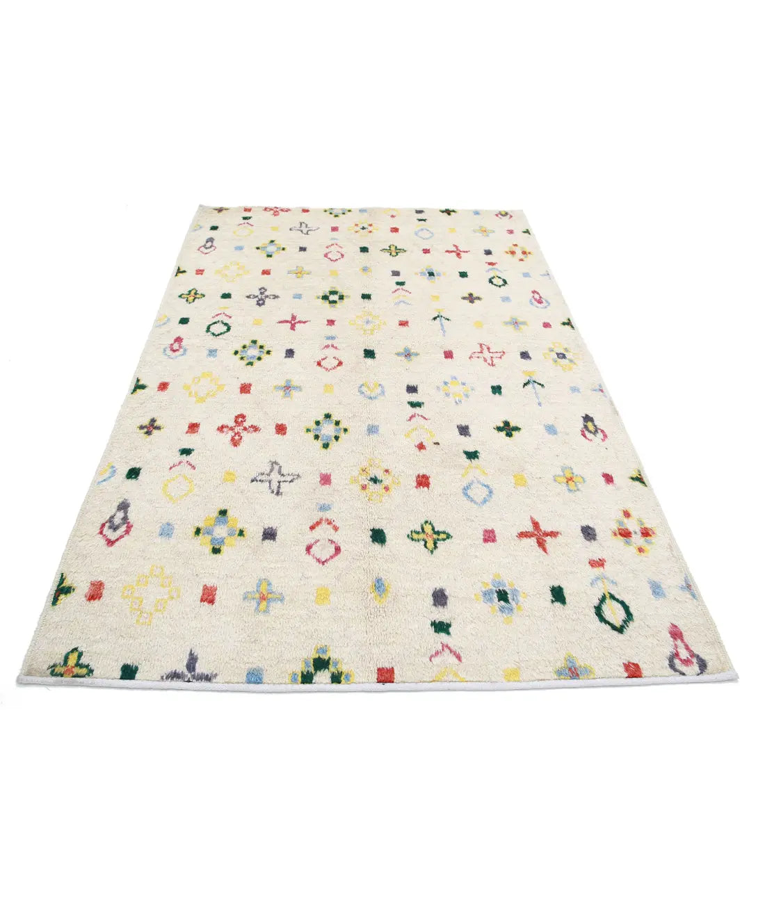 Alfombra de lana marroquí tribal anudada a mano - 4'11'' x 7'8''