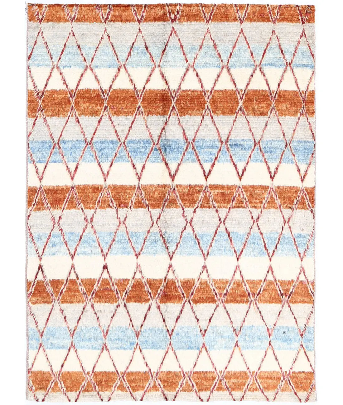 Hand Knotted Tribal Moroccan Wool Rug - 4'1'' x 5'8''