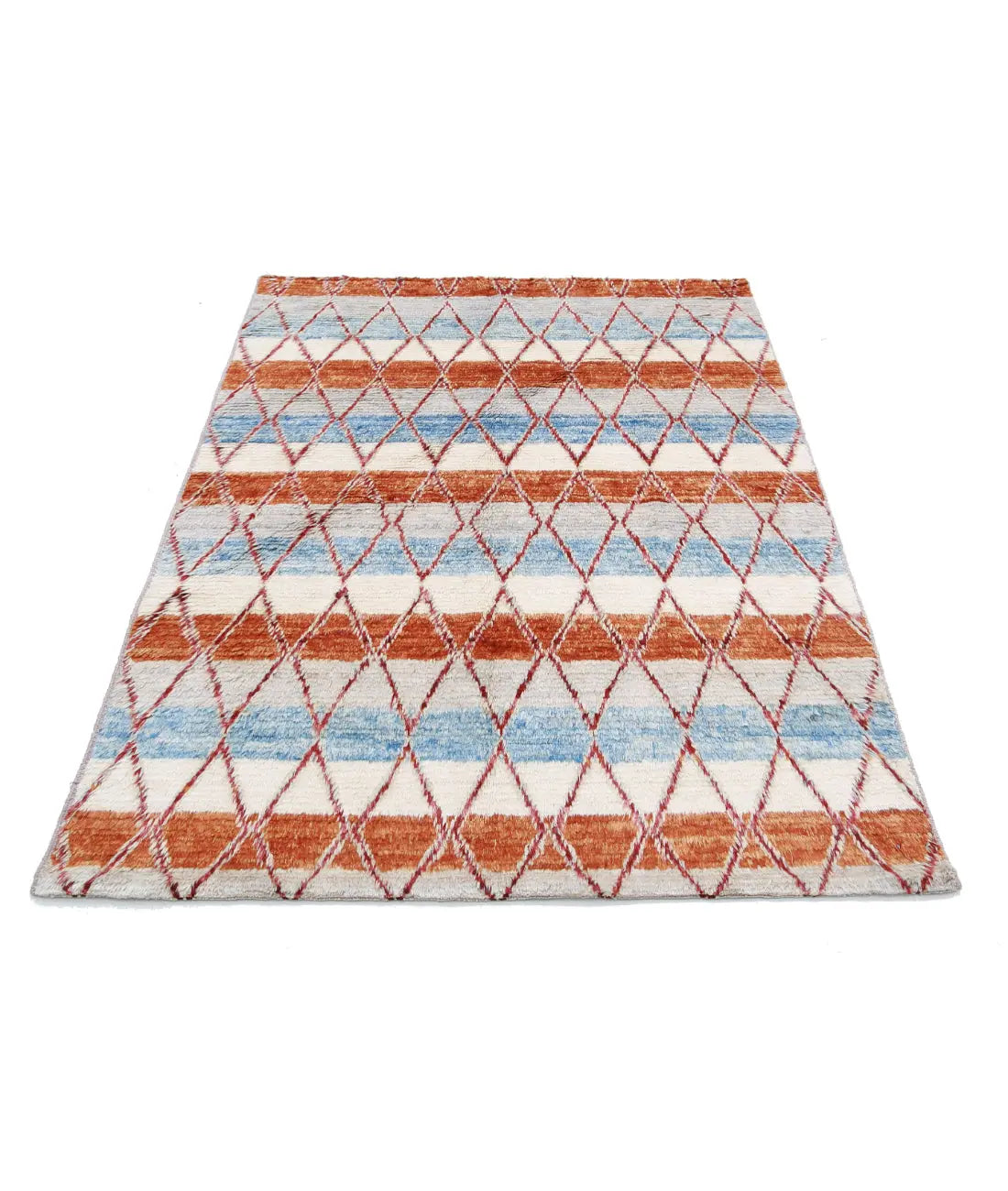 Alfombra de lana marroquí tribal anudada a mano - 4'1'' x 5'8''