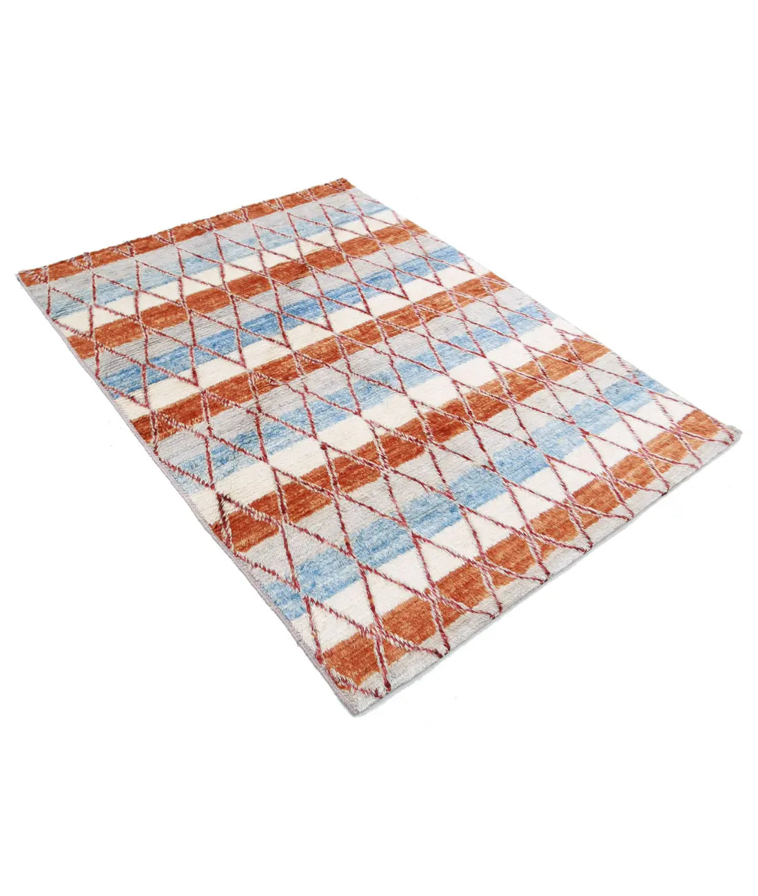 Alfombra de lana marroquí tribal anudada a mano - 4'1'' x 5'8''