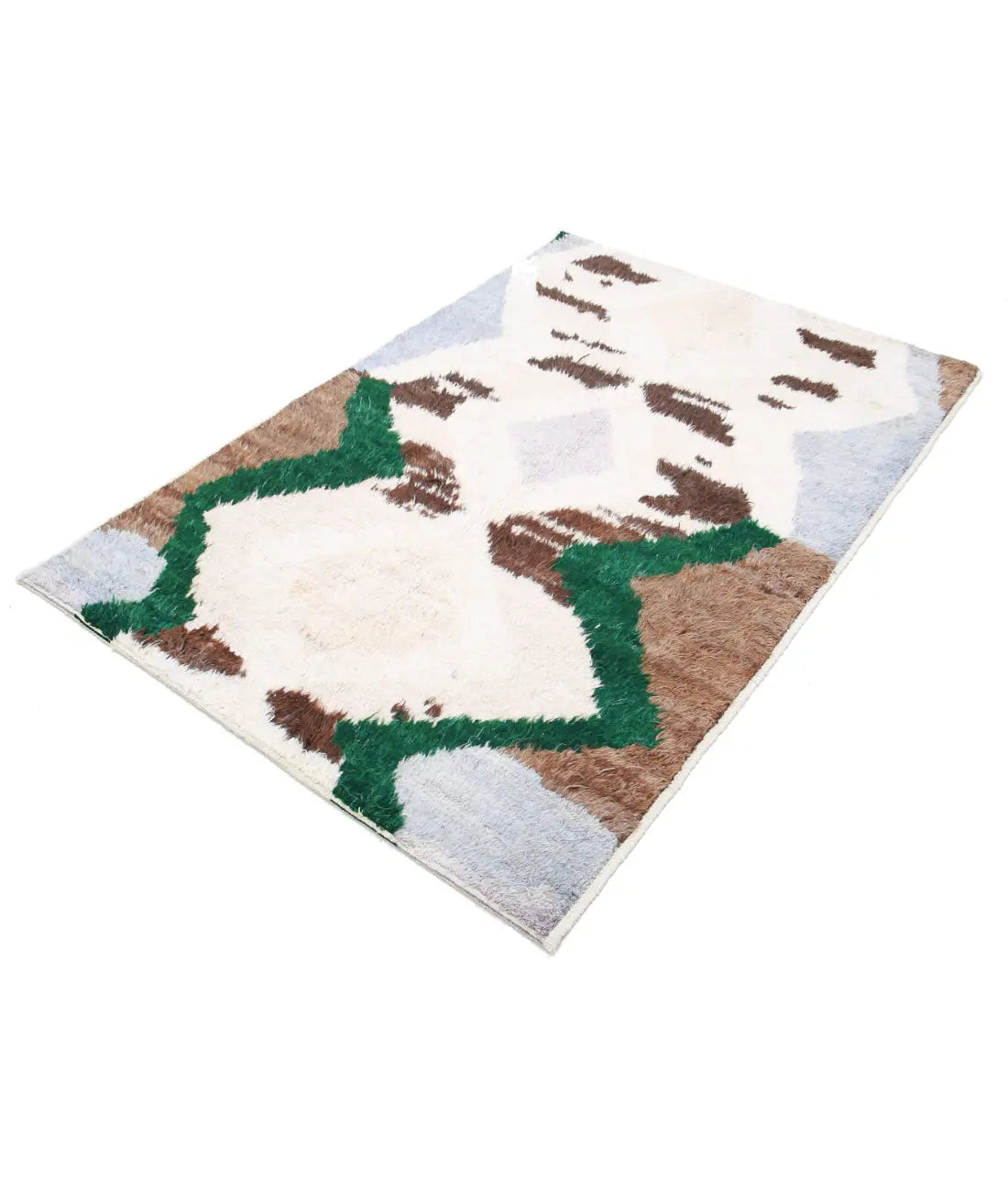 Hand Knotted Tribal Moroccan Wool Rug - 4'1'' x 6'0''