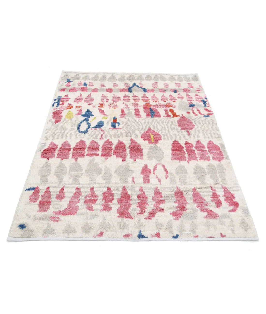 Alfombra de lana marroquí tribal anudada a mano - 4'5'' x 5'10''