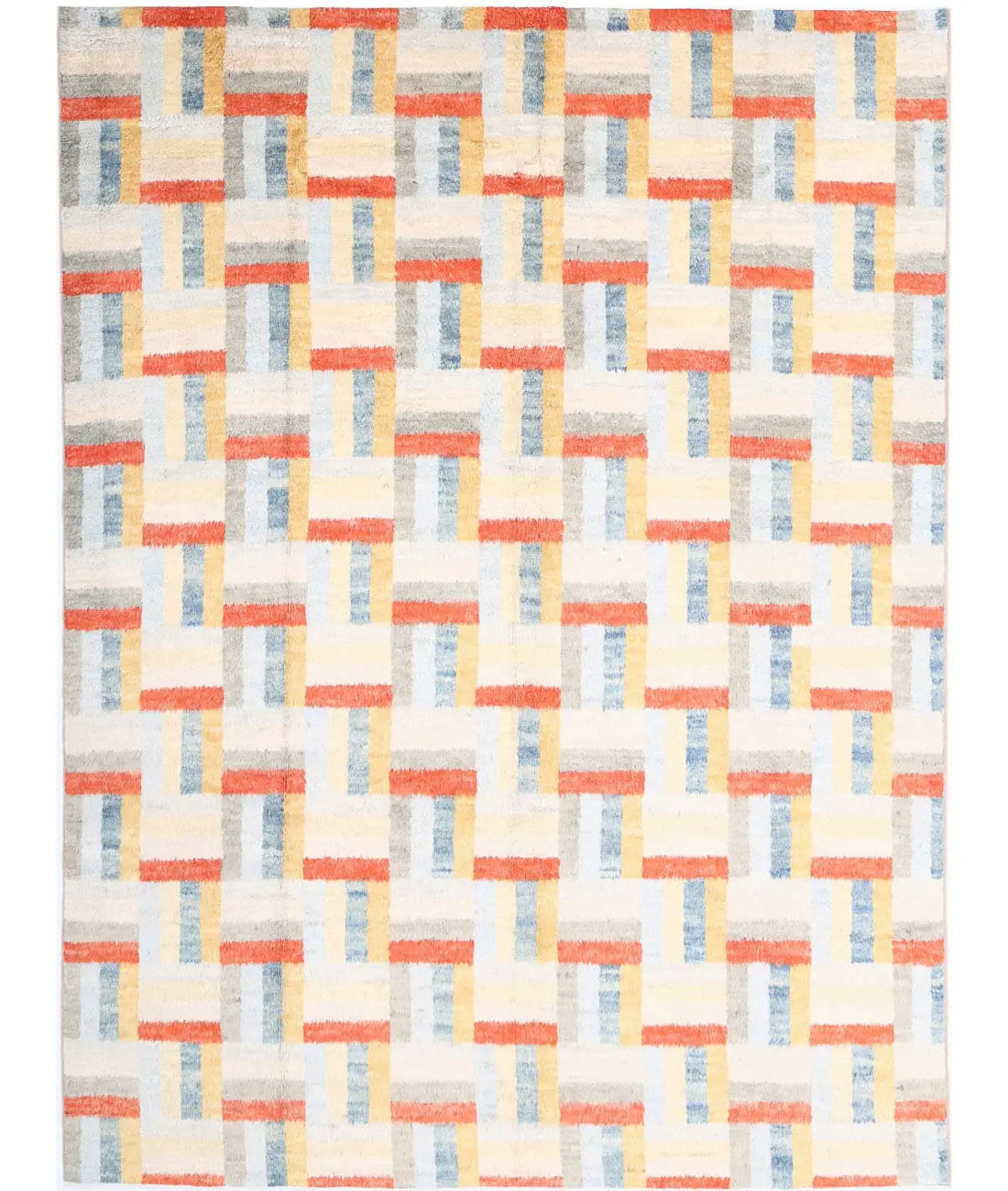 Hand Knotted Tribal Moroccan Wool Rug - 9'1'' x 12'2''