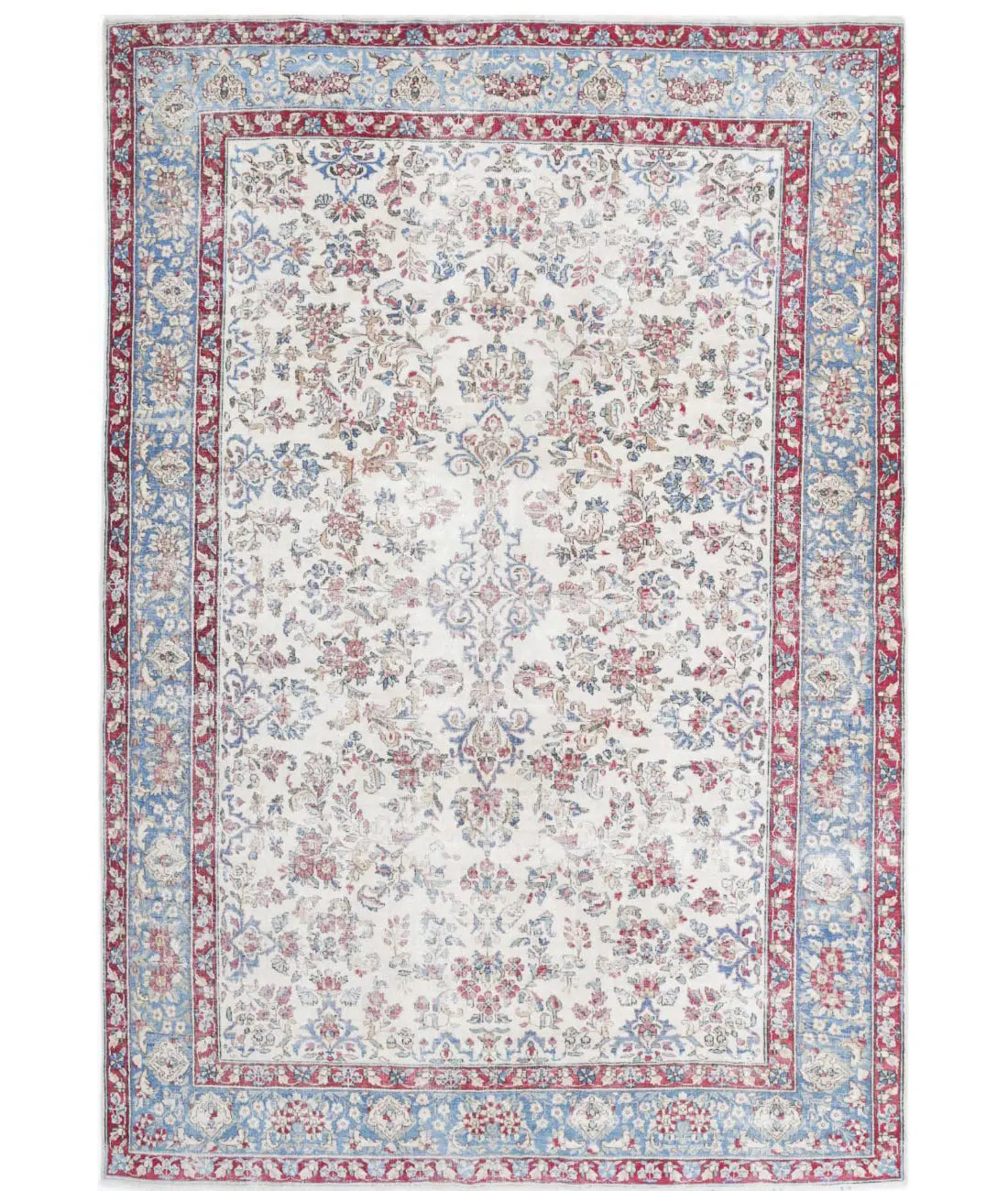 Hand Knotted Vintage Distressed Oriental Kerman Wool Rug - 5'10'' x 8'6''