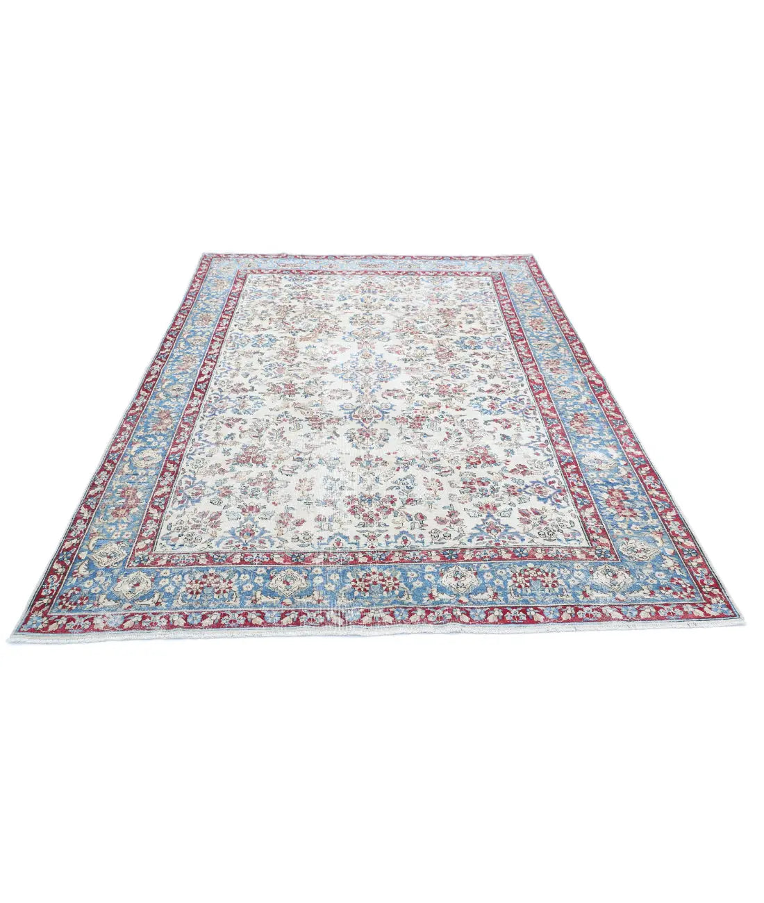 Hand Knotted Vintage Distressed Oriental Kerman Wool Rug - 5'10'' x 8'6''