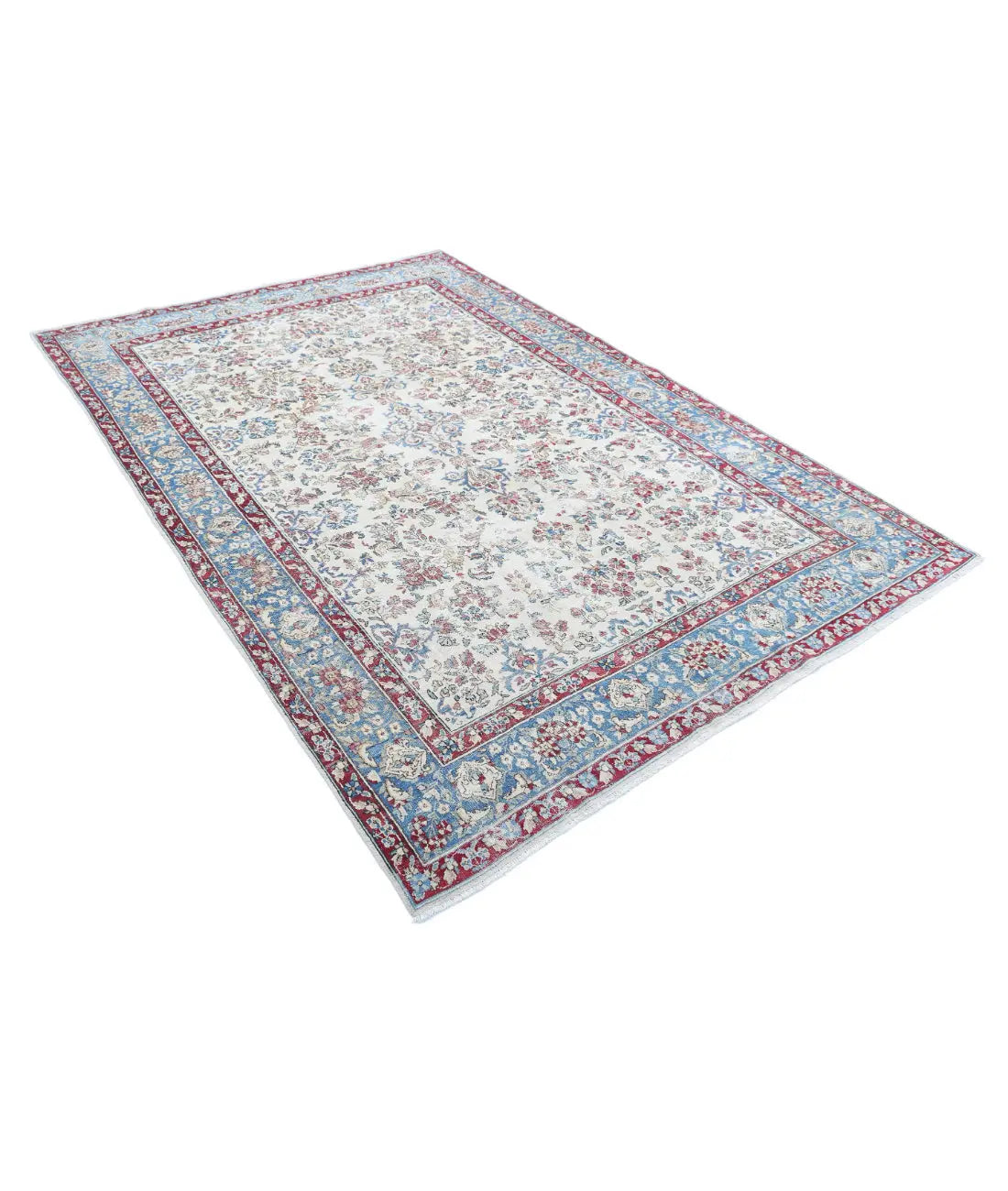 Hand Knotted Vintage Distressed Oriental Kerman Wool Rug - 5'10'' x 8'6''