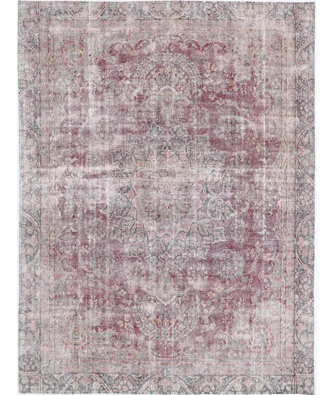 Hand Knotted Vintage Distressed Oriental Kerman Wool Rug - 8'5'' x 11'2''