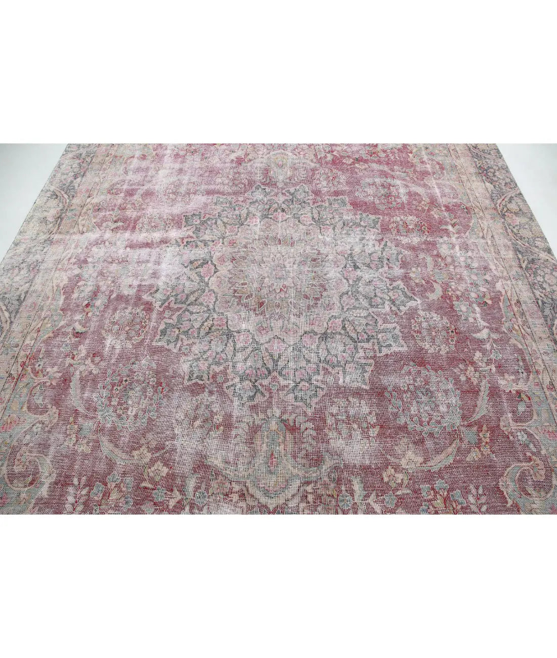 Hand Knotted Vintage Distressed Oriental Kerman Wool Rug - 8'5'' x 11'2''