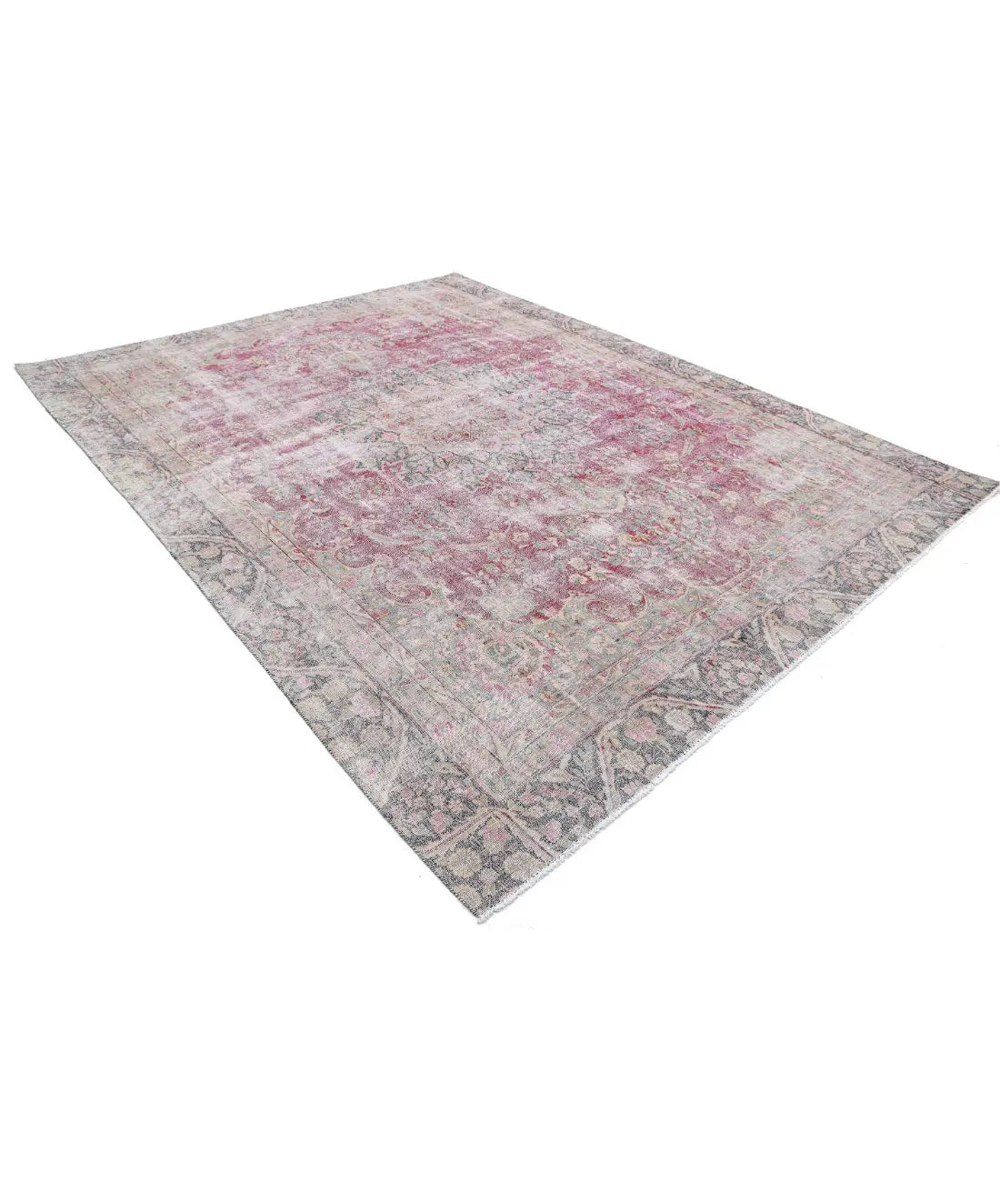Hand Knotted Vintage Distressed Oriental Kerman Wool Rug - 8'5'' x 11'2''