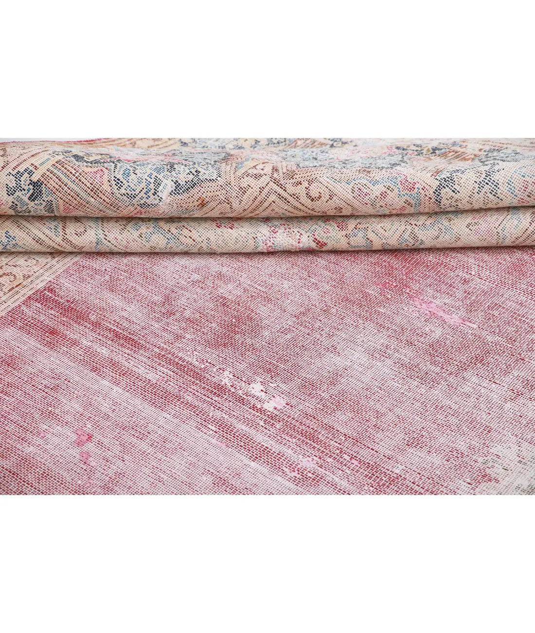 Hand Knotted Vintage Distressed Oriental Kerman Wool Rug - 9'11'' x 12'7''