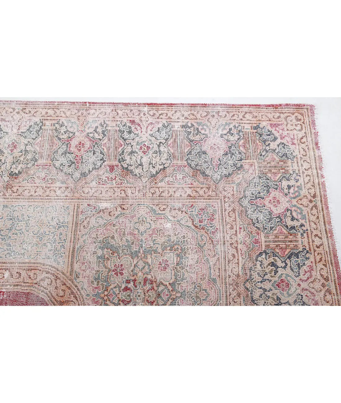 Hand Knotted Vintage Distressed Oriental Kerman Wool Rug - 9'11'' x 12'7''