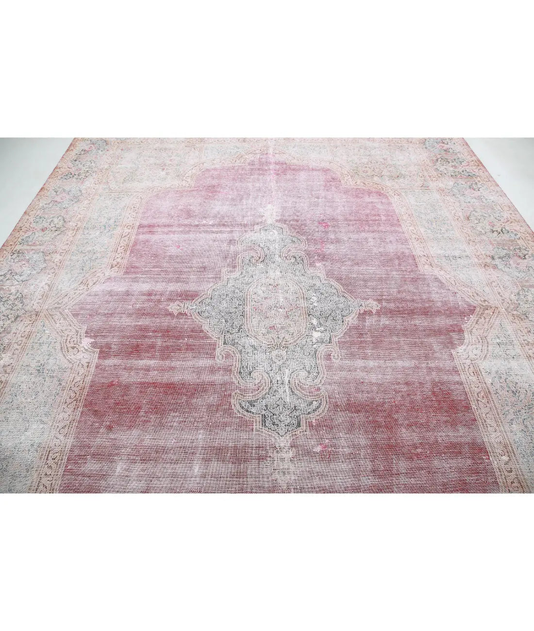 Hand Knotted Vintage Distressed Oriental Kerman Wool Rug - 9'11'' x 12'7''