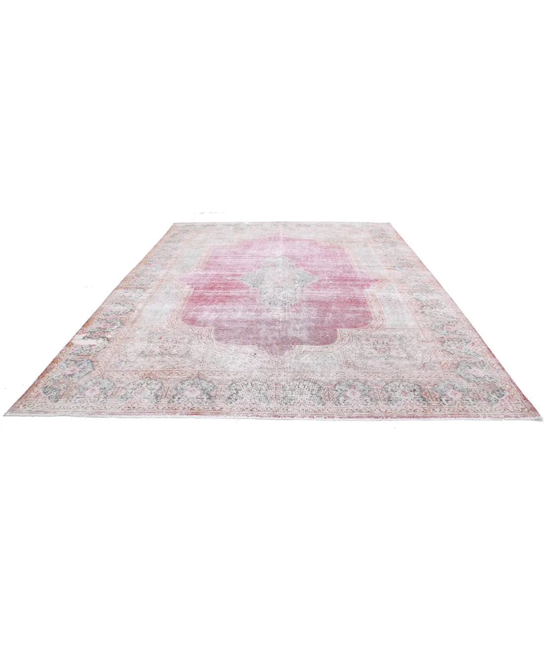 Hand Knotted Vintage Distressed Oriental Kerman Wool Rug - 9'11'' x 12'7''
