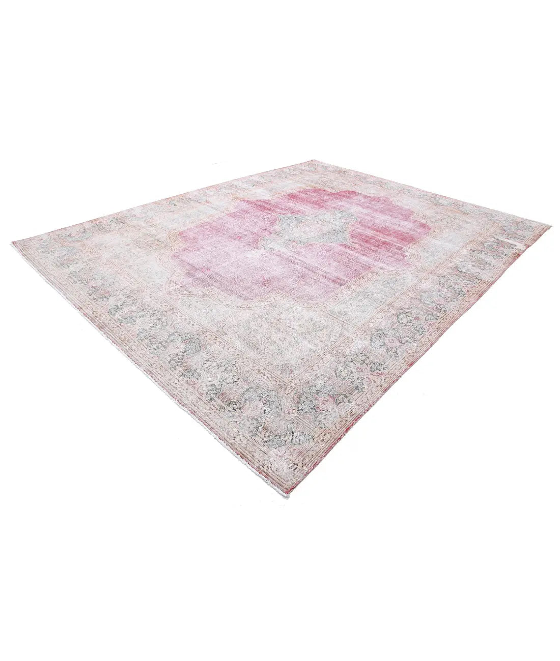 Hand Knotted Vintage Distressed Oriental Kerman Wool Rug - 9'11'' x 12'7''