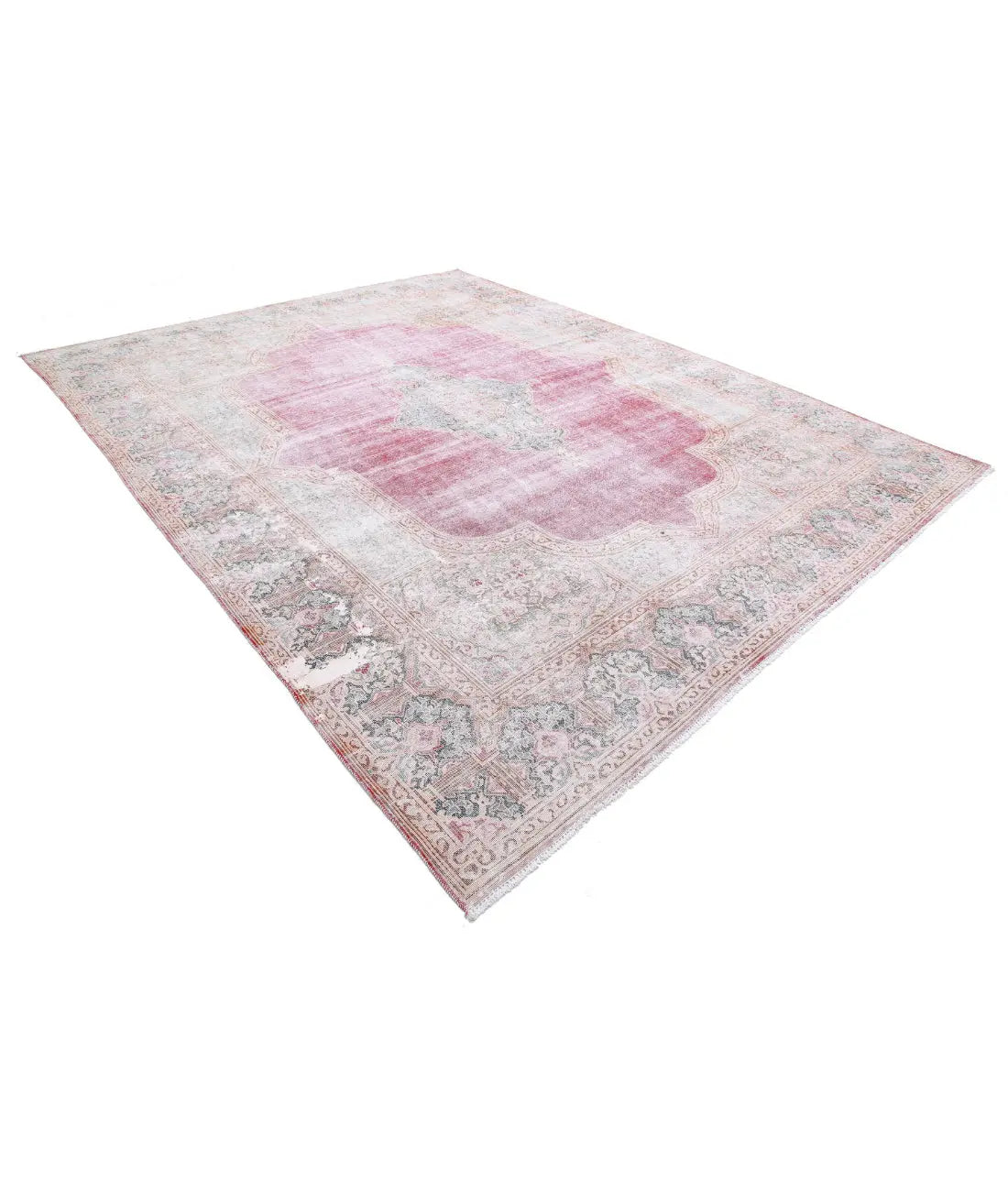 Hand Knotted Vintage Distressed Oriental Kerman Wool Rug - 9'11'' x 12'7''