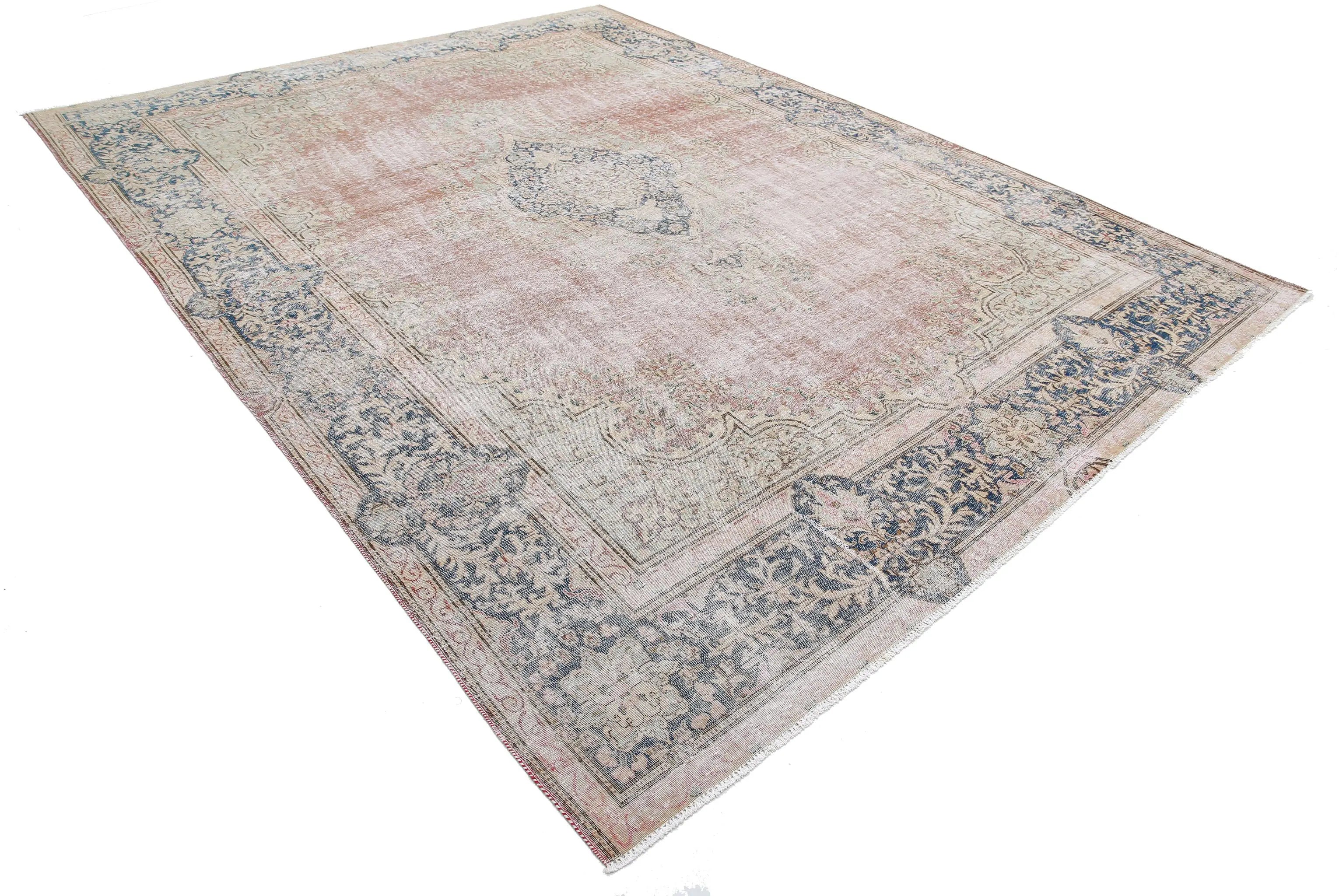 Hand Knotted Vintage Distressed Oriental Tabriz Wool Rug - 9'6'' x 12'9''