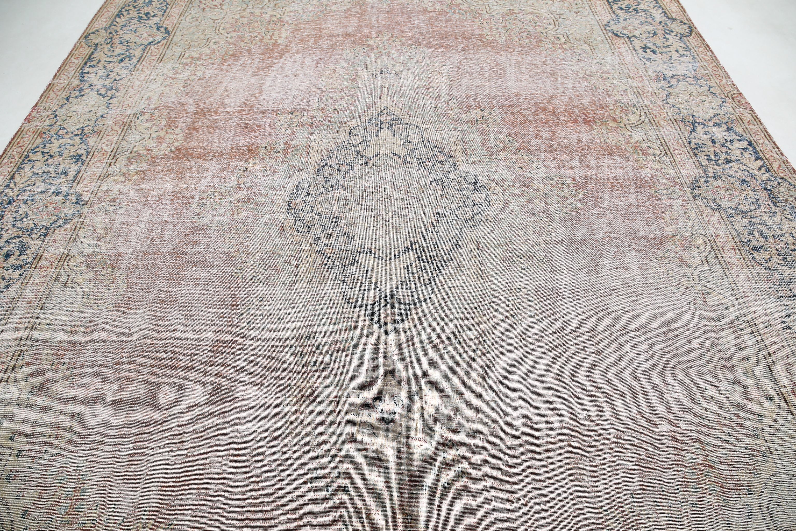 Hand Knotted Vintage Distressed Oriental Tabriz Wool Rug - 9'6'' x 12'9''