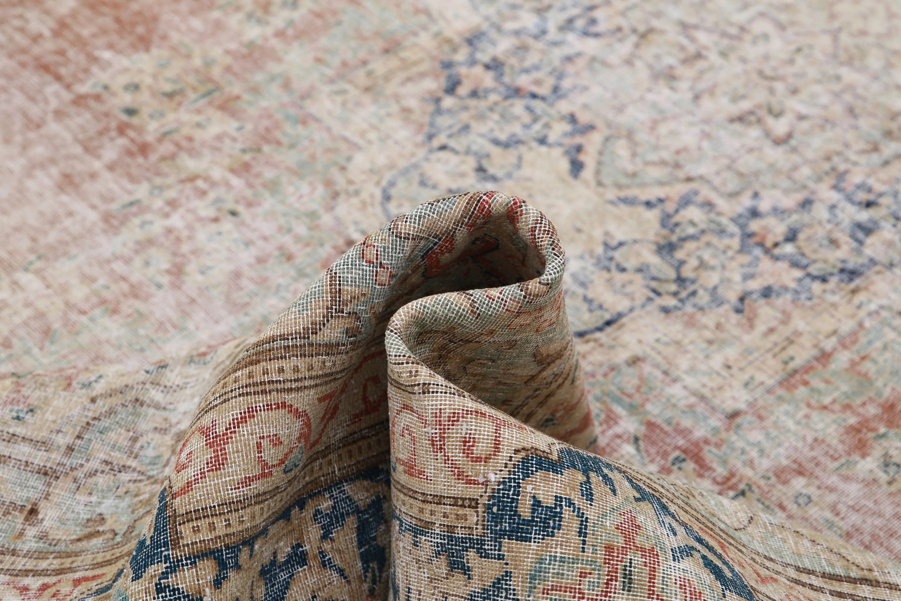 Hand Knotted Vintage Distressed Oriental Tabriz Wool Rug - 9'6'' x 12'9''