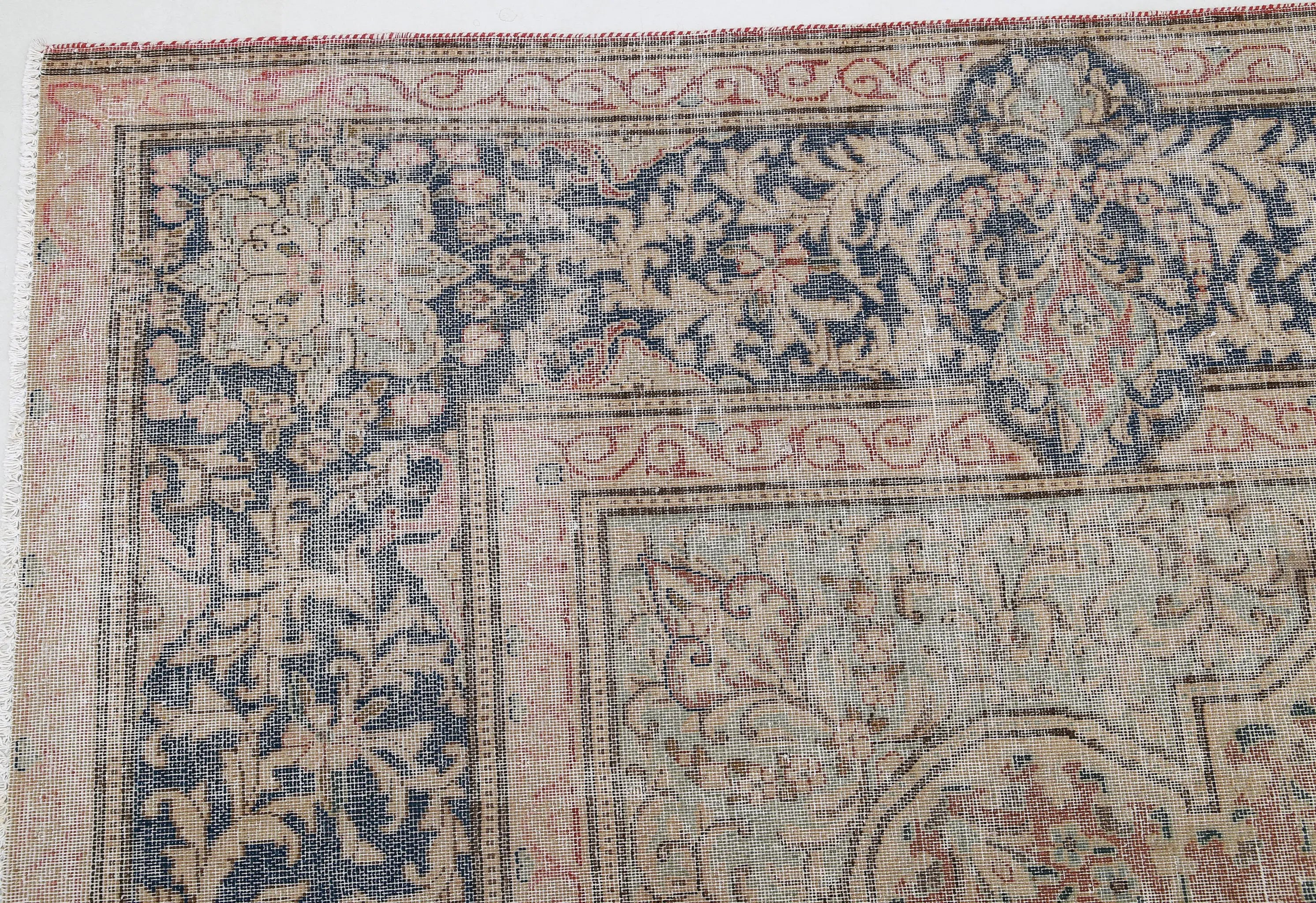 Hand Knotted Vintage Distressed Oriental Tabriz Wool Rug - 9'6'' x 12'9''