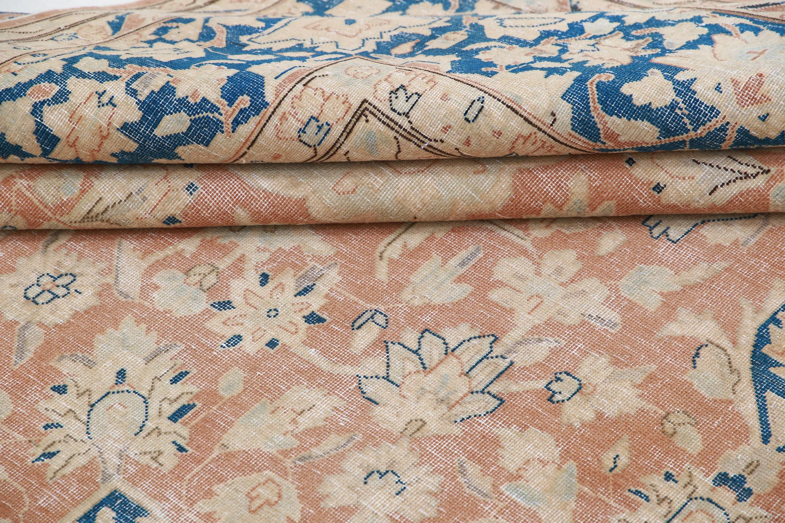 Hand Knotted Vintage Distressed Oriental Tabriz Wool Rug - 9'9'' x 12'11''