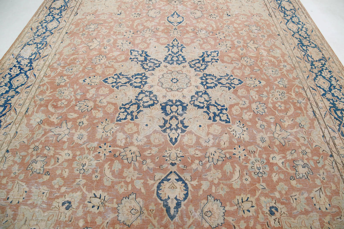 Hand Knotted Vintage Distressed Oriental Tabriz Wool Rug - 9'9'' x 12'11''