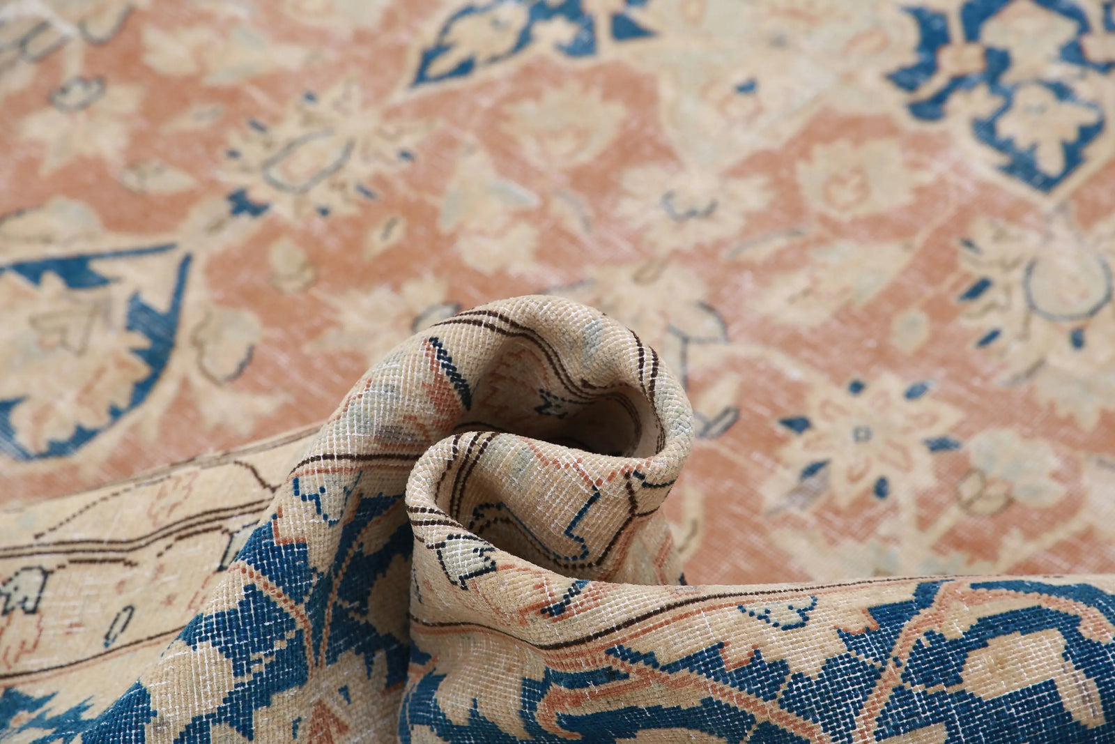 Hand Knotted Vintage Distressed Oriental Tabriz Wool Rug - 9'9'' x 12'11''