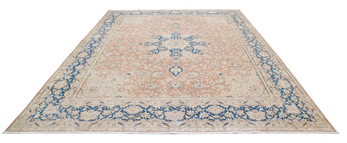 Hand Knotted Vintage Distressed Oriental Tabriz Wool Rug - 9'9'' x 12'11''