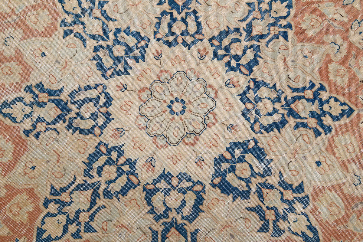 Hand Knotted Vintage Distressed Oriental Tabriz Wool Rug - 9'9'' x 12'11''