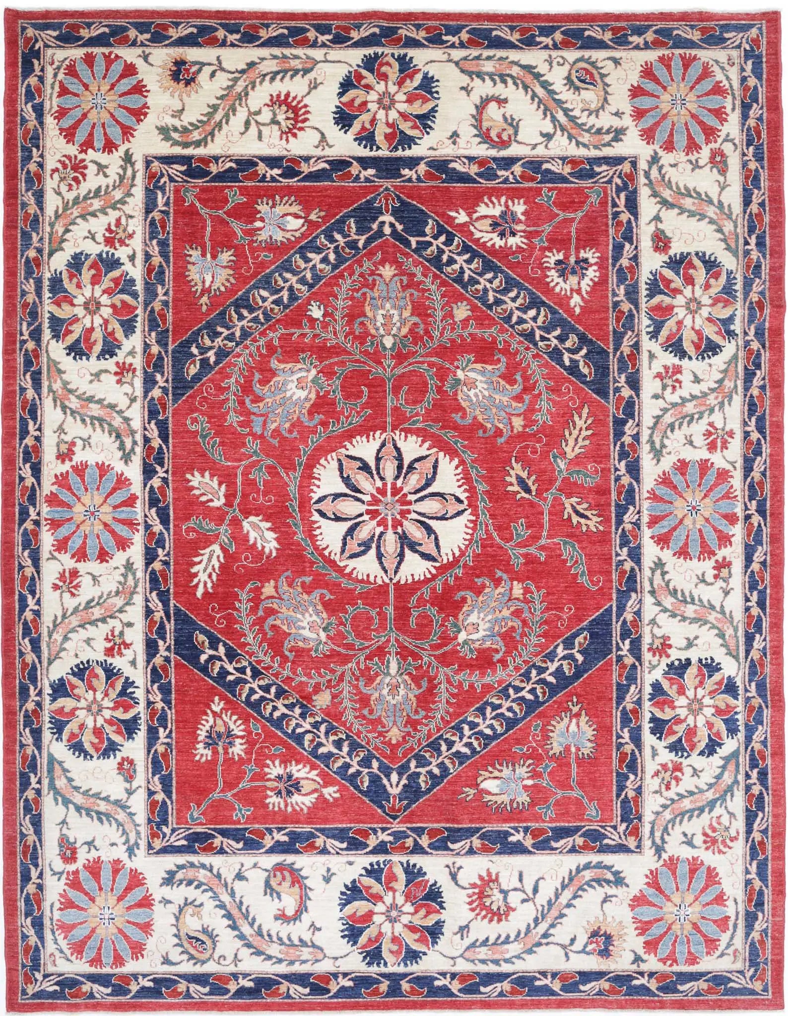 Hand Knotted Ziegler Suzani Wool Rug - 7'6'' x 10'0''
