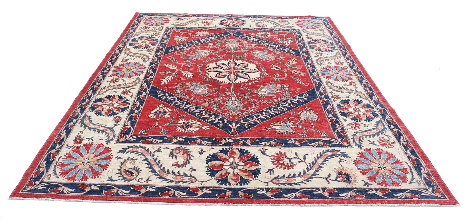 Hand Knotted Ziegler Suzani Wool Rug - 7'6'' x 10'0''