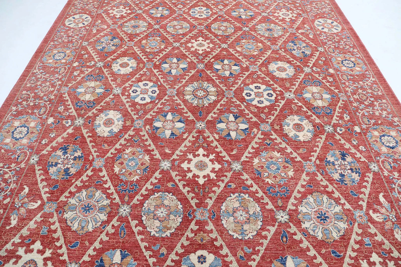 Hand Knotted Ziegler Suzani Wool Rug - 9'0'' x 11'6''