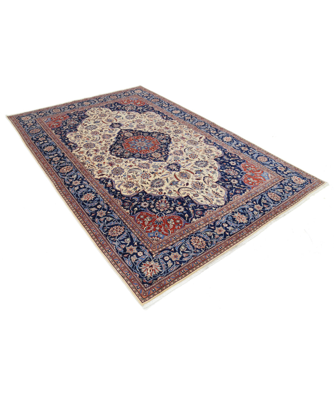 Hand Knotted Heritage Fine Persian Style Wool Rug - 6'0'' x 8'11'' 6'0'' x 8'11'' (180 X 268) / Ivory / Blue