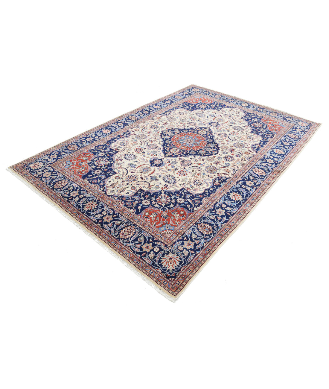 Hand Knotted Heritage Fine Persian Style Wool Rug - 6'0'' x 8'11'' 6'0'' x 8'11'' (180 X 268) / Ivory / Blue