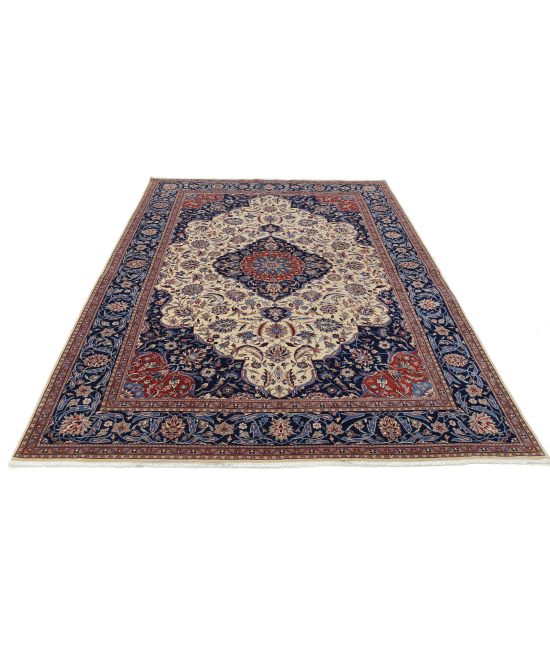 Hand Knotted Heritage Fine Persian Style Wool Rug - 6'0'' x 8'11'' 6'0'' x 8'11'' (180 X 268) / Ivory / Blue