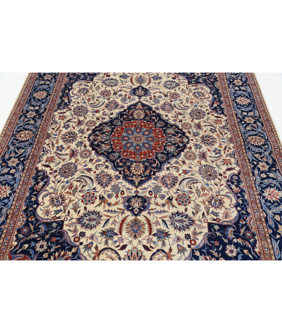 Hand Knotted Heritage Fine Persian Style Wool Rug - 6'0'' x 8'11'' 6'0'' x 8'11'' (180 X 268) / Ivory / Blue