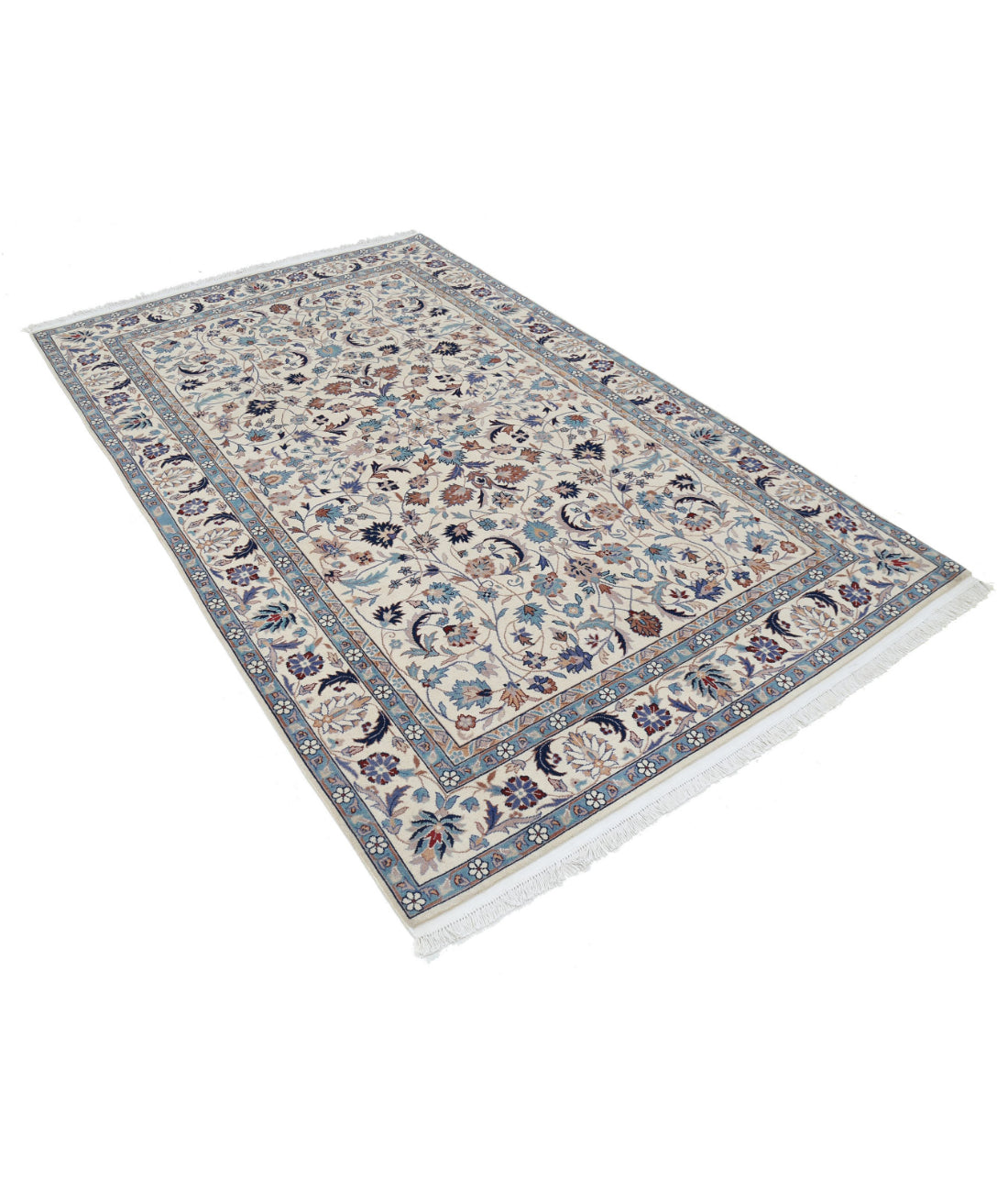 Hand Knotted Heritage Fine Persian Style Wool Rug - 5'0'' x 8'0'' 5'0'' x 8'0'' (150 X 240) / Ivory / Blue