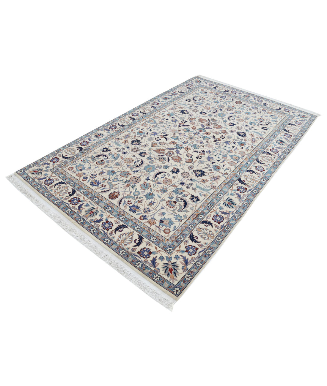Hand Knotted Heritage Fine Persian Style Wool Rug - 5'0'' x 8'0'' 5'0'' x 8'0'' (150 X 240) / Ivory / Blue