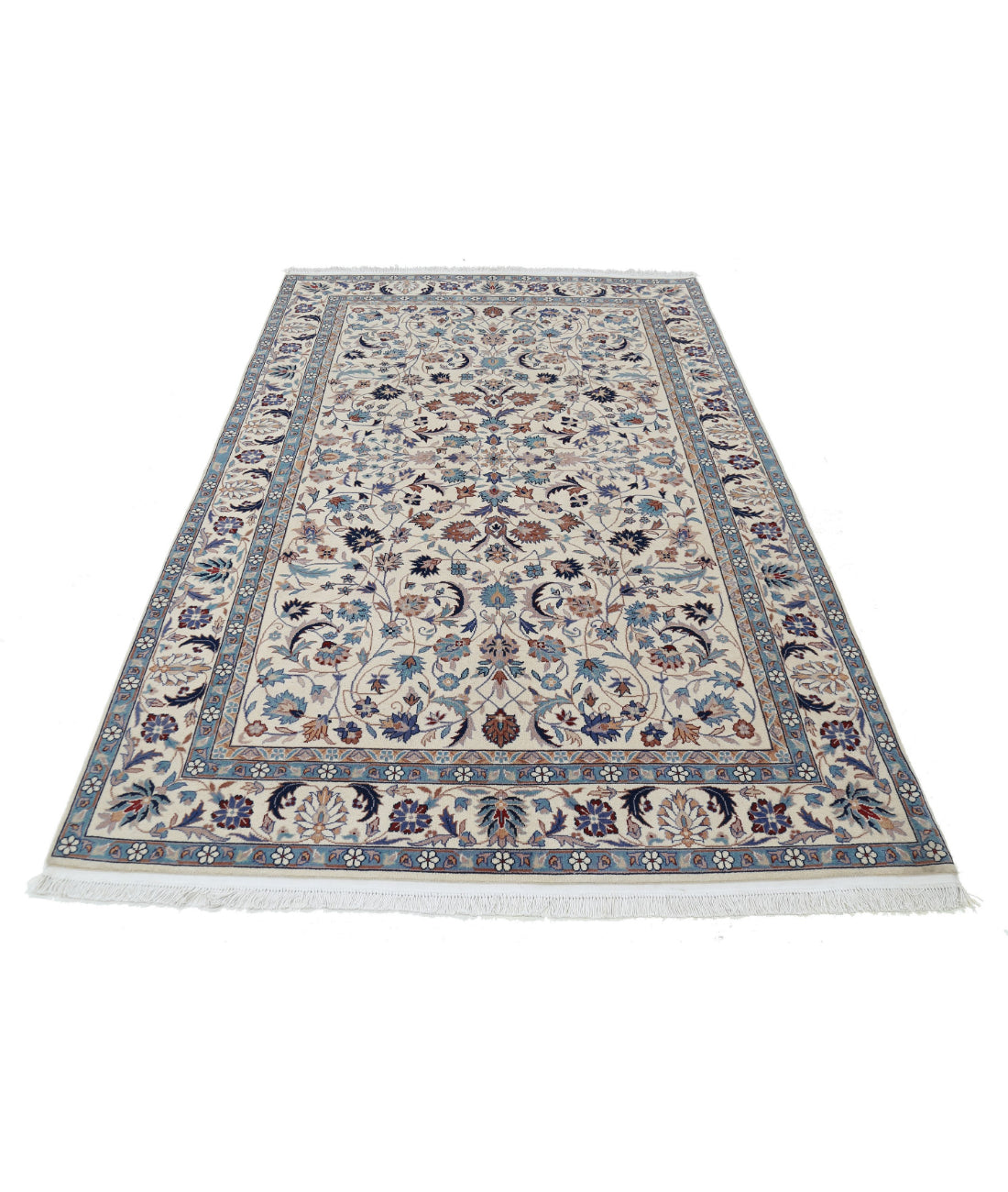 Hand Knotted Heritage Fine Persian Style Wool Rug - 5'0'' x 8'0'' 5'0'' x 8'0'' (150 X 240) / Ivory / Blue