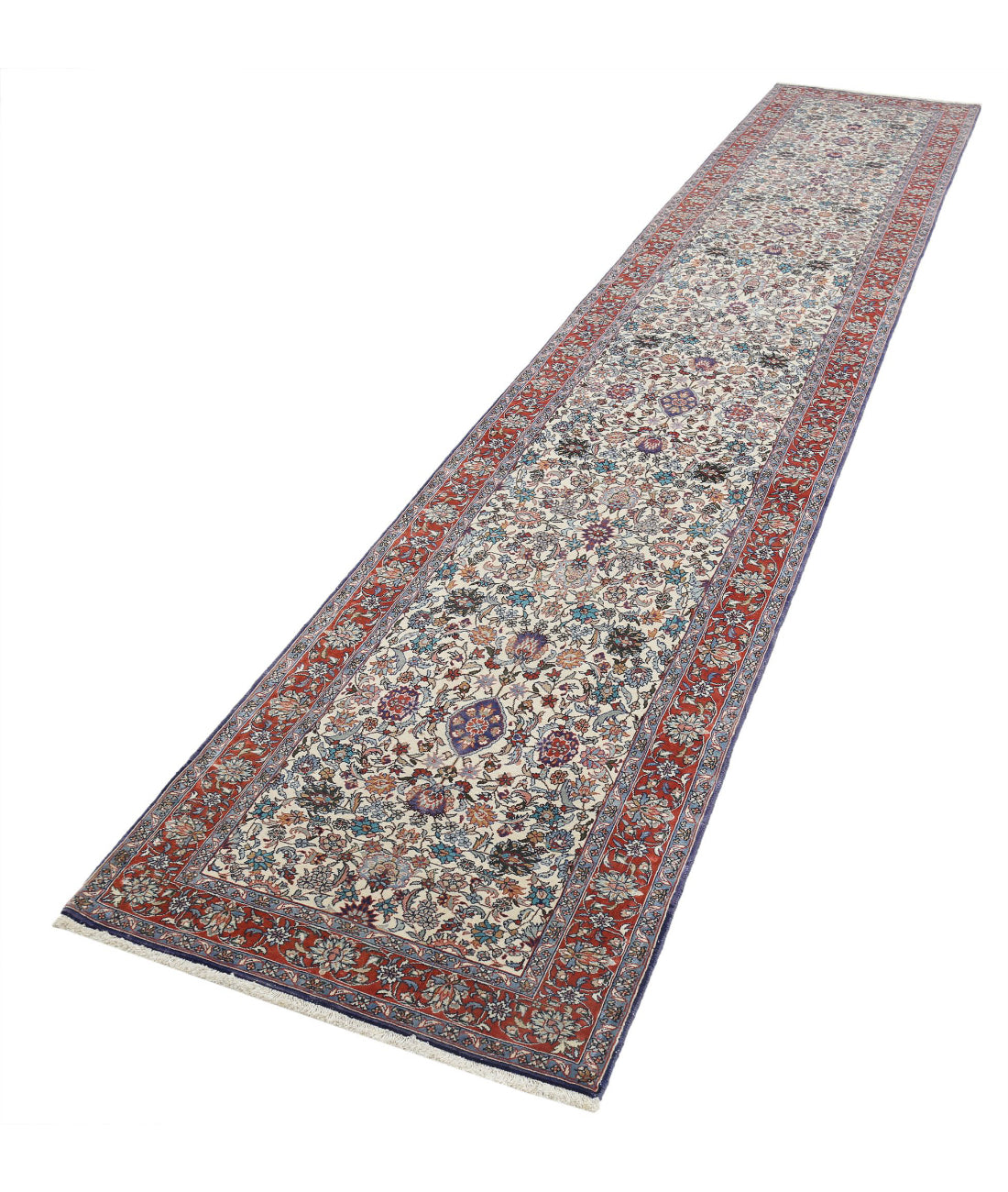 Hand Knotted Heritage Fine Persian Style Wool Rug - 2'8'' x 14'3'' 2'8'' x 14'3'' (80 X 428) / Ivory / Red