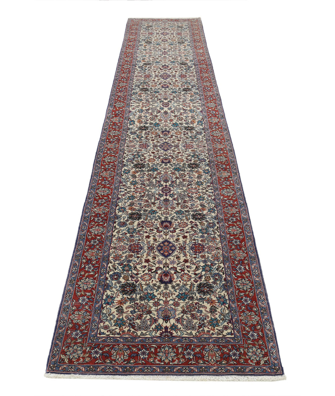 Hand Knotted Heritage Fine Persian Style Wool Rug - 2'8'' x 14'3'' 2'8'' x 14'3'' (80 X 428) / Ivory / Red