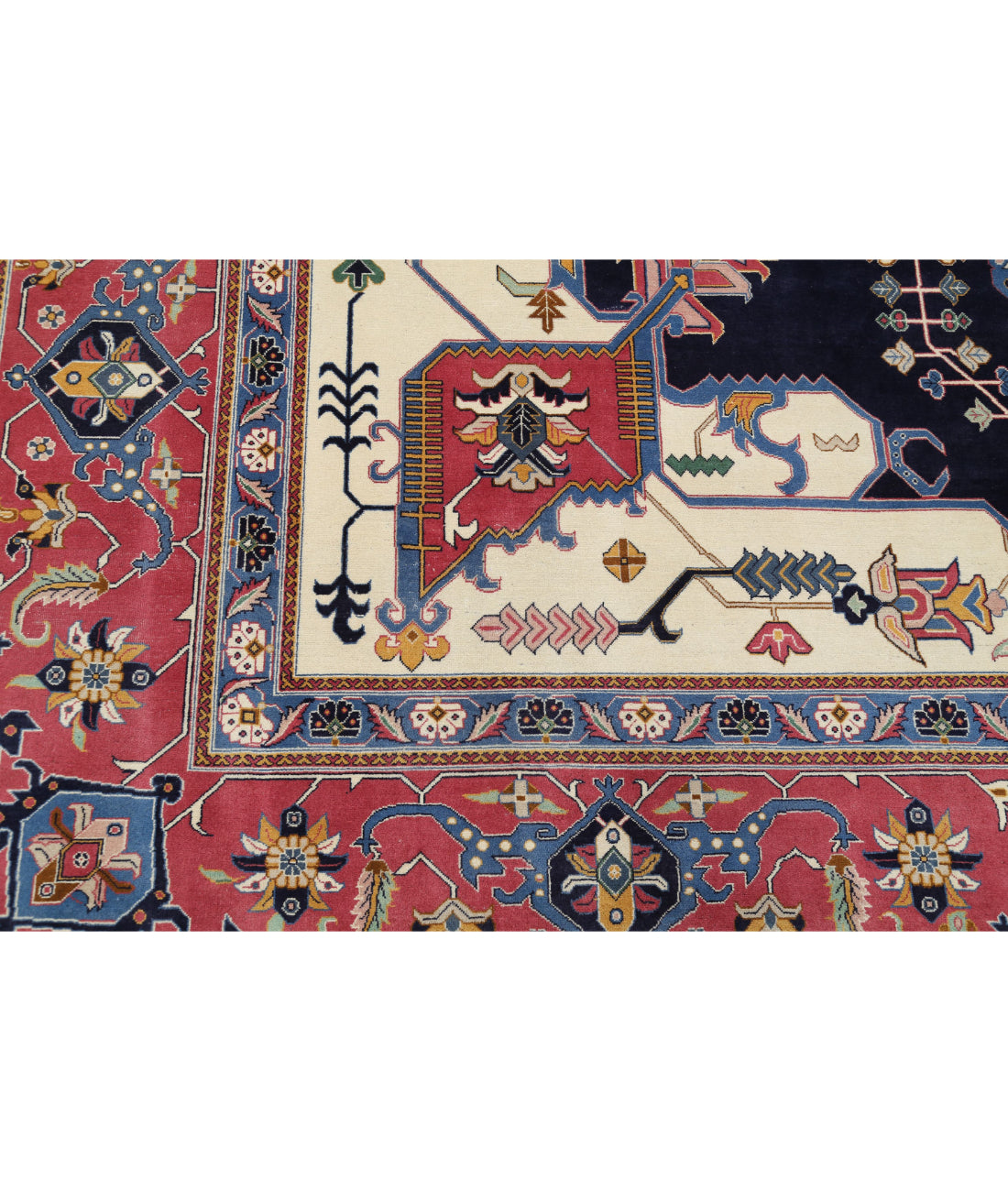Hand Knotted Heriz Fine Persian Style Wool Rug - 9'11'' x 14'6'' 9'11'' x 14'6'' (298 X 435) / Blue / Pink