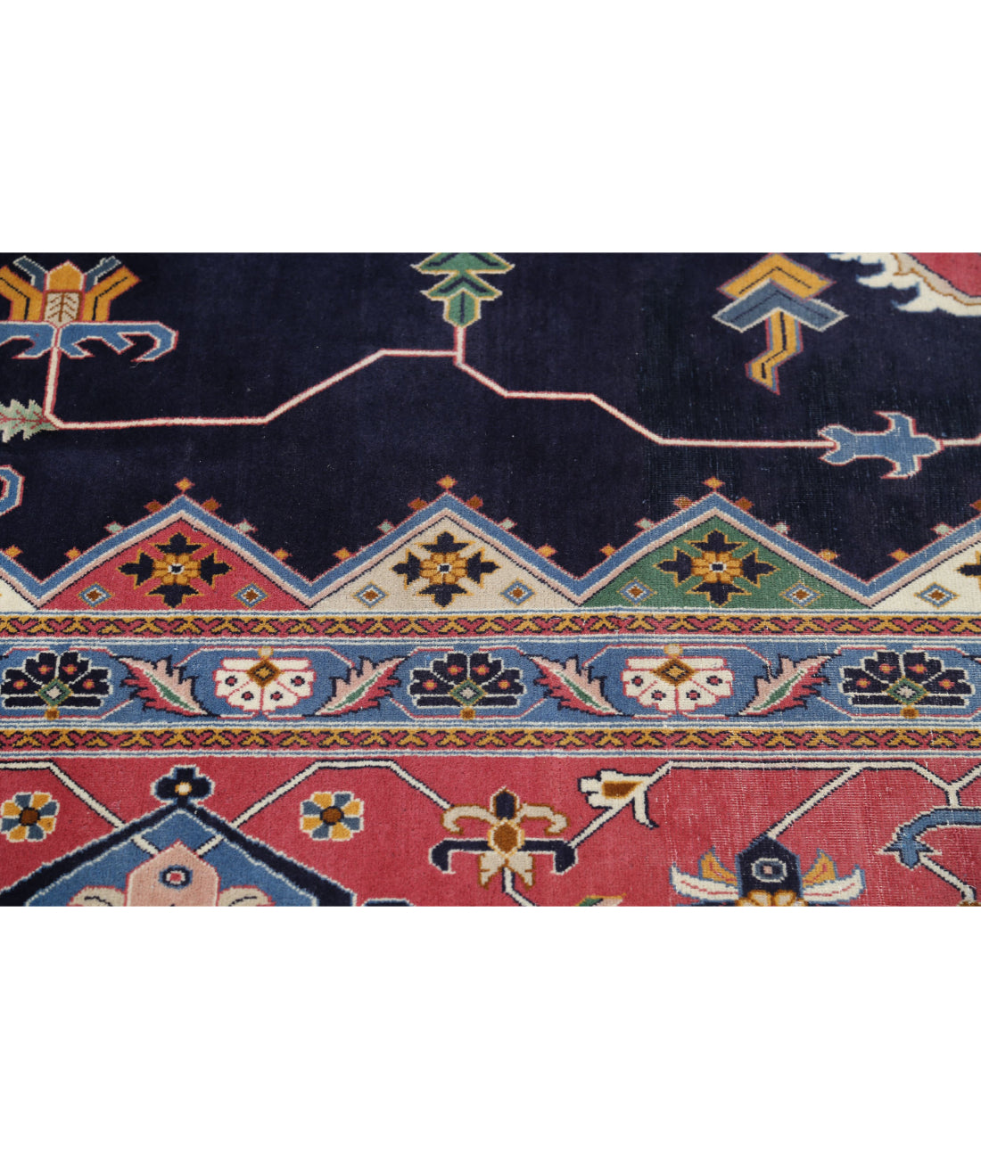 Hand Knotted Heriz Fine Persian Style Wool Rug - 9'11'' x 14'6'' 9'11'' x 14'6'' (298 X 435) / Blue / Pink