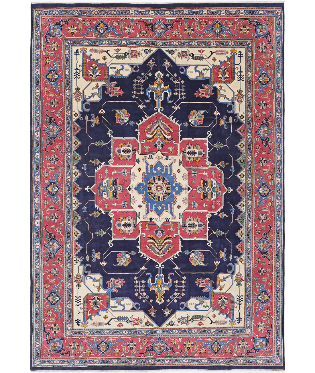 Hand Knotted Heriz Fine Persian Style Wool Rug - 9&#39;11&#39;&#39; x 14&#39;6&#39;&#39; 9&#39;11&#39;&#39; x 14&#39;6&#39;&#39; (298 X 435) / Blue / Pink